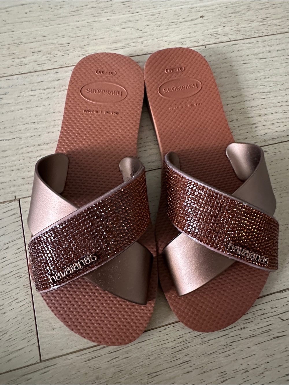 Havaianas Women’s Rose Gold Crystal Crossband Slides